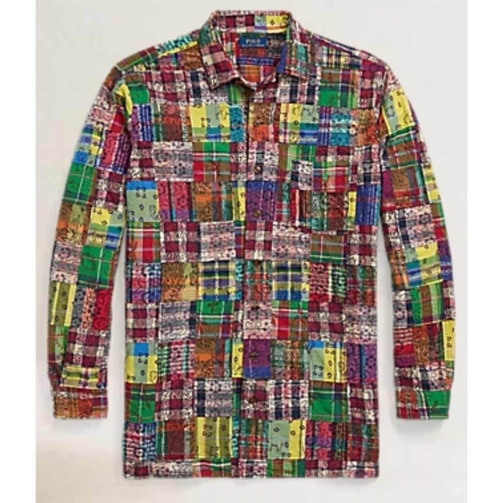 Polo Ralph Lauren Tall Patchwork Madras Long Sleeve Button Down Shirt 4XLT